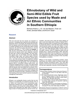 Ethnobotany of Wild and Semi-Wild Edible Fruit Species Used by Maale and Ari Ethnic Communities in Southern Ethiopia Berhane Kidane, L.J.G