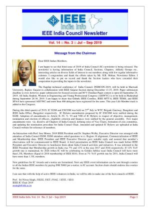 Vol. 14 :: No. 3 :: Jul – Sep 2019 Message from the Chairman