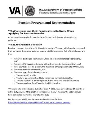 VA Pension Program and Representation Factsheet