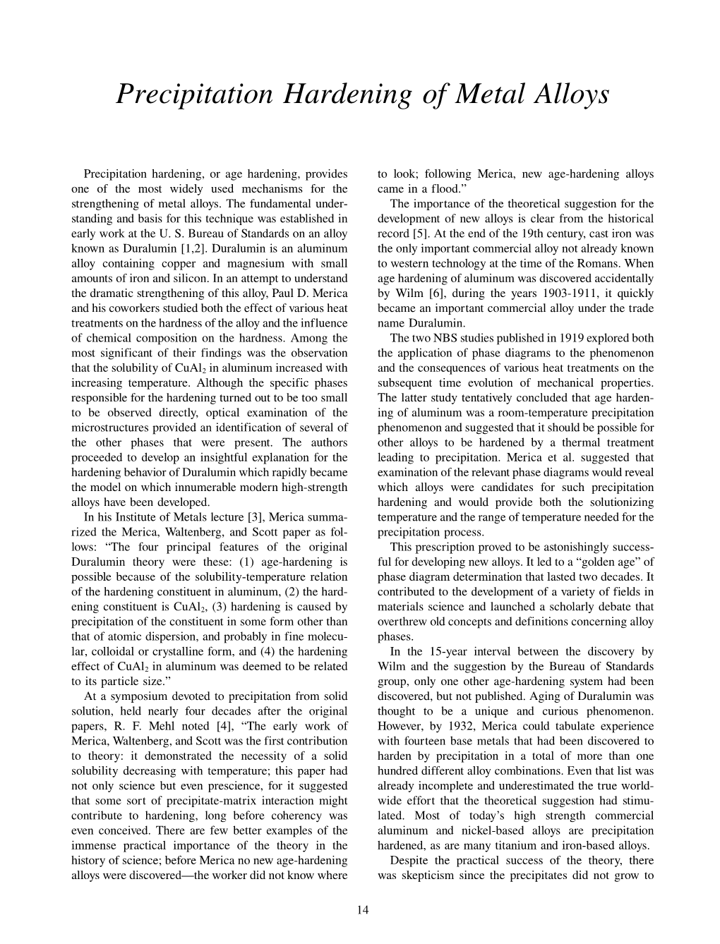 Precipitation Hardening of Metal Alloys