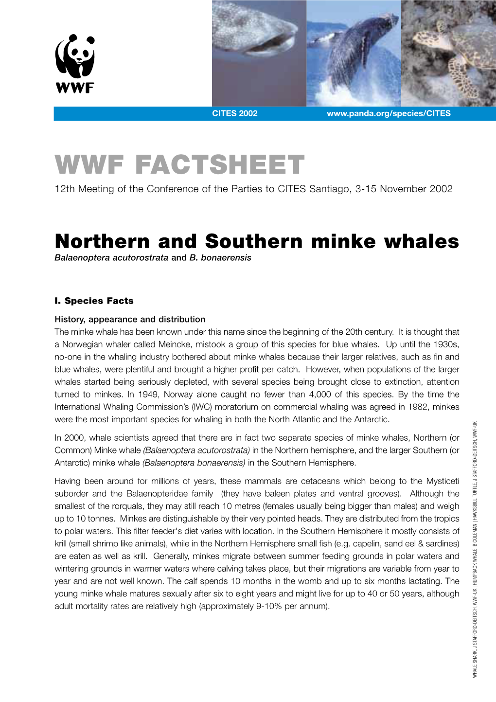 WWF FACTSHEET 12Th Meeting of the Conference of the Parties to CITES Santiago, 3-15 November 2002