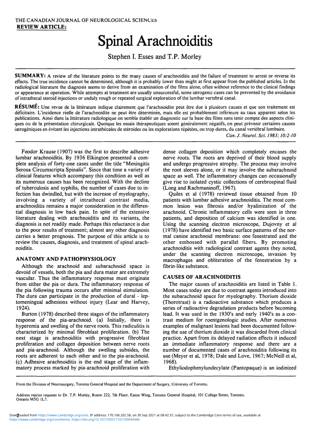 Spinal Arachnoiditis Stephen I