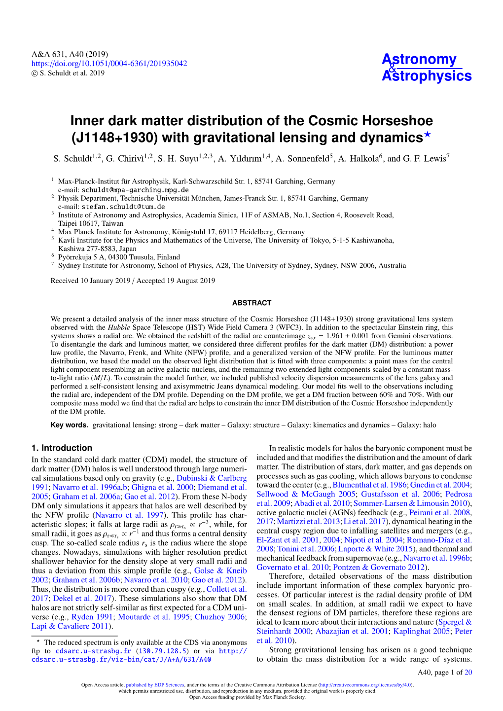 Inner Dark Matter Distribution of the Cosmic Horseshoe (J1148+1930) with Gravitational Lensing and Dynamics?