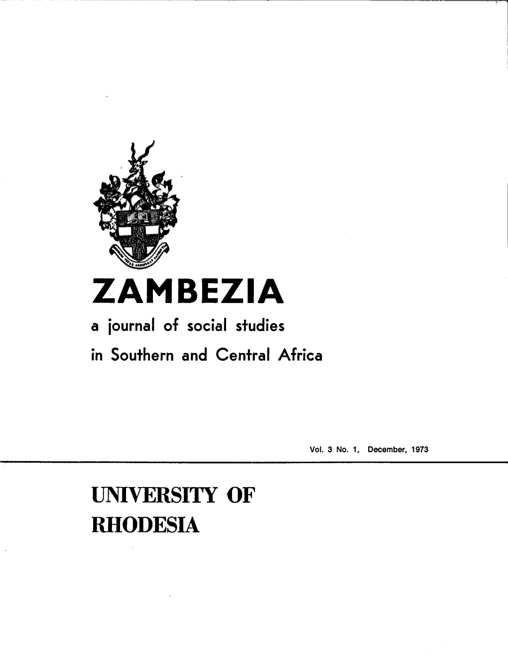 ZAMBEZIA a Journal of Social Studies in Southern and Central Africa