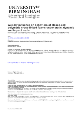 University of Birmingham Wet/Dry Influence on Behaviors of Closed