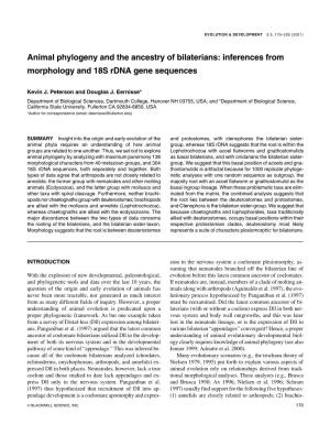 Animal Phylogeny and the Ancestry of Bilaterians: Inferences from Morphology and 18S Rdna Gene Sequences