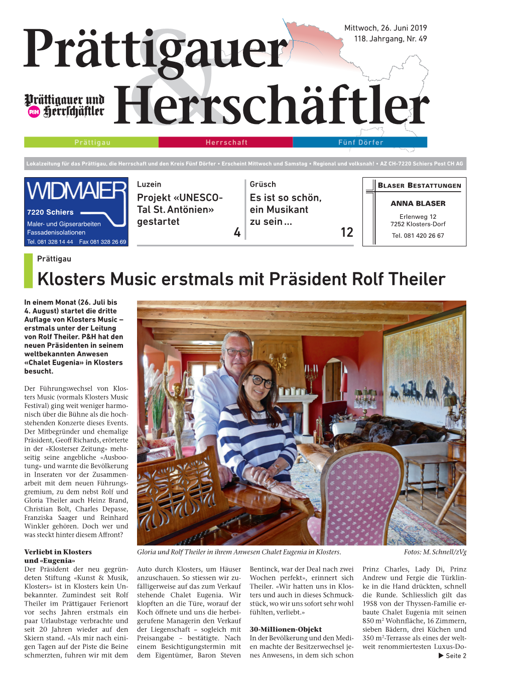 26. Juni 2019 – Klosters Music Erstmals Mit Präsident Rolf Theiler