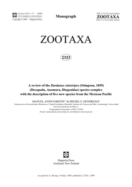 Zootaxa, a Review of the Dardanus Sinistripes