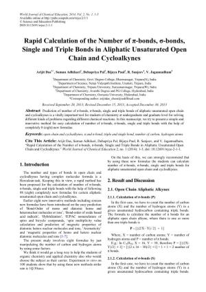 Rapid Calculation of the Number of Π-Bonds, Σ-Bonds, Single and Triple Bonds in Aliphatic Unsaturated Open Chain and Cycloalkynes