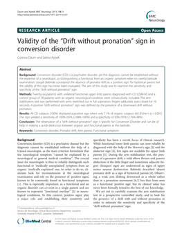 Validity of the “Drift Without Pronation” Sign in Conversion Disorder Corinna Daum and Selma Aybek*
