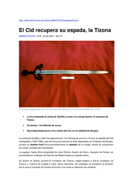 El Cid Recupera Su Espada, La Tizona 20MINUTOS.ES / EFE