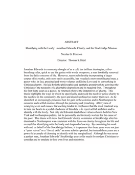 ABSTRACT Identifying with the Lowly: Jonathan Edwards, Charity, and The