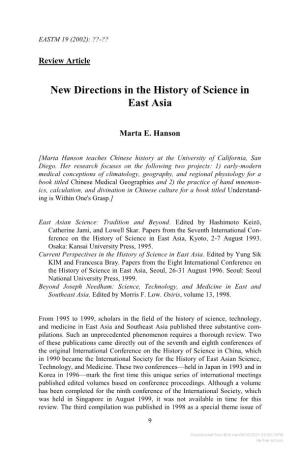 New Directions in the History of Science in East Asia