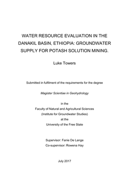 Water Resource Evaluation in the Danakil Basin, Ethiopia: Groundwater