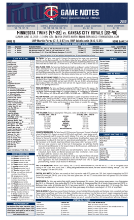 Twins Notes, 6-16 Vs. KC