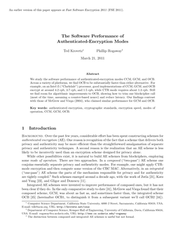 The Software Performance of Authenticated-Encryption Modes 1