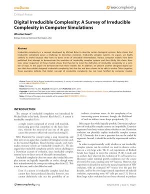 Digital Irreducible Complexity: a Survey of Irreducible Complexity in Computer Simulations