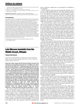 Late Miocene Hominids from the Middle Awash, Ethiopia