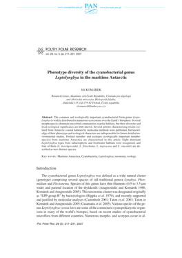 Phenotype Diversity of the Cyanobacterial Genus Leptolyngbya in the Maritime Antarctic