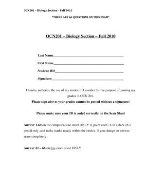 OCN201 – Biology Section – Fall 2010