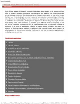 Module 3: Defects, Diffusion and Conduction in Ceramics Introduction