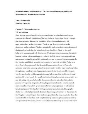 Between Exchange and Reciprocity: the Interplay of Institutions and Social Networks in the Russian Labor Market