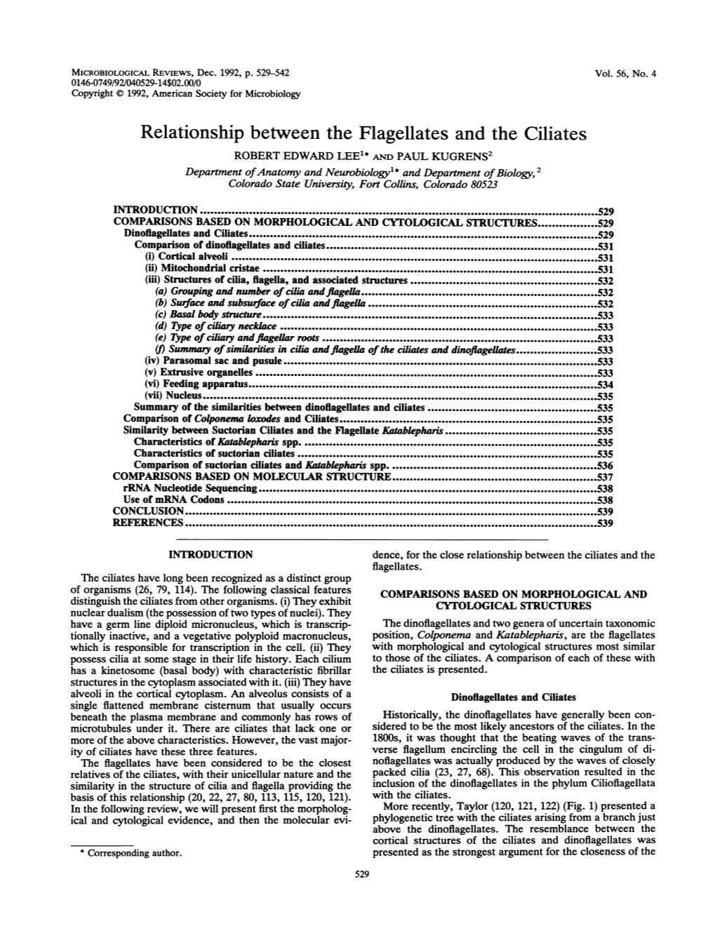 Relationship Between the Flagellates Andthe Ciliates