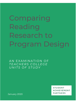 Comparing Reading Research to Program Design: an Examination of Teachers College Units of Study