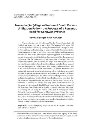 Toward a (Sub)-Regionalization of South Korea's Unification Policy – the Proposal of a Romantic Road for Gangwon Province