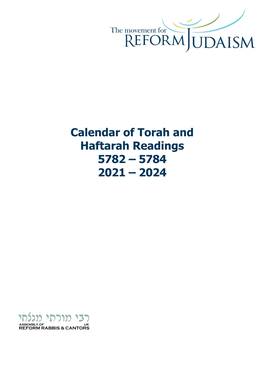 Calendar of Torah and Haftarah Readings 5782 – 5784