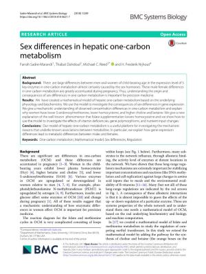 Sex Differences in Hepatic One-Carbon Metabolism Farrah Sadre-Marandi1, Thabat Dahdoul2, Michael C