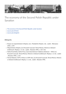 The Economy of the Second Polish Republic Under Sana On