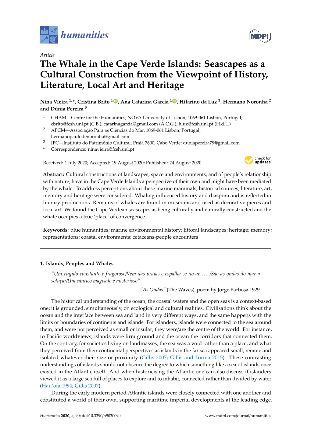 The Whale in the Cape Verde Islands: Seascapes As a Cultural Construction from the Viewpoint of History, Literature, Local Art and Heritage