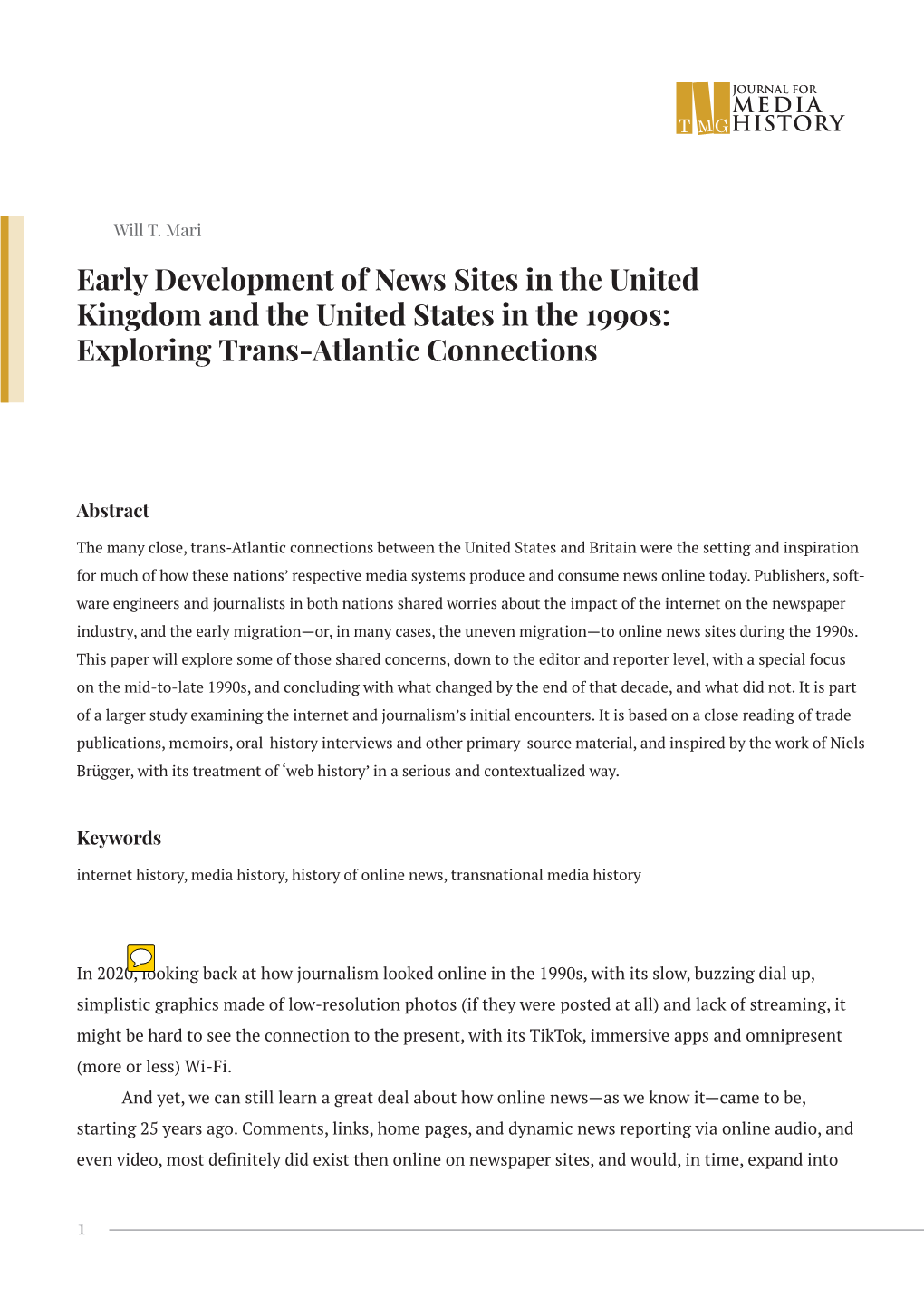 Early Development of News Sites in the United Kingdom and the United States in the 1990S: Exploring Trans-Atlantic Connections