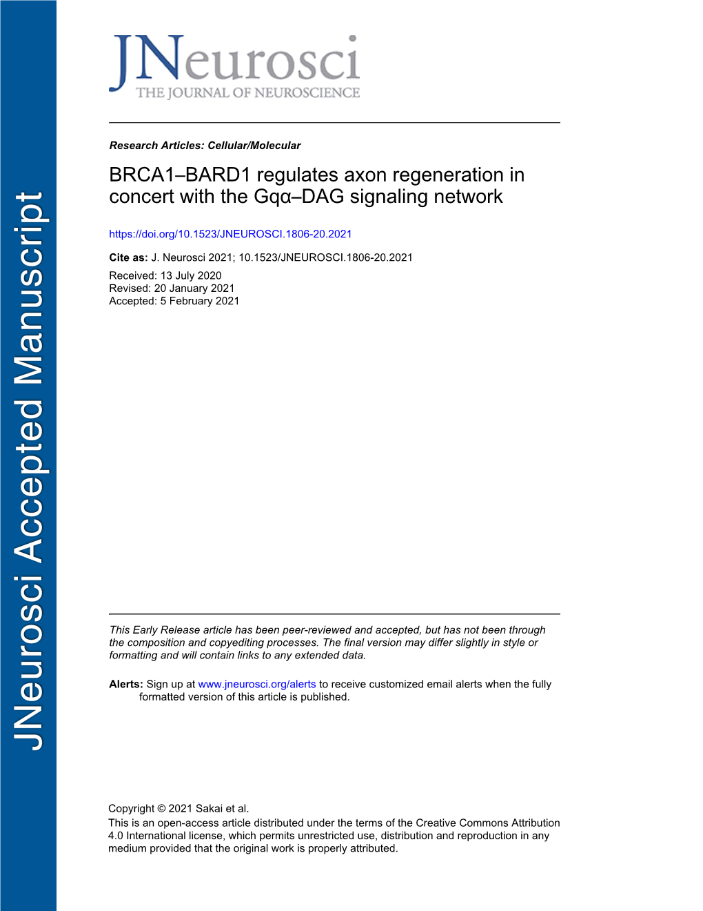 BRCA1–BARD1 Regulates Axon Regeneration in Concert with the Gqα–DAG Signaling Network