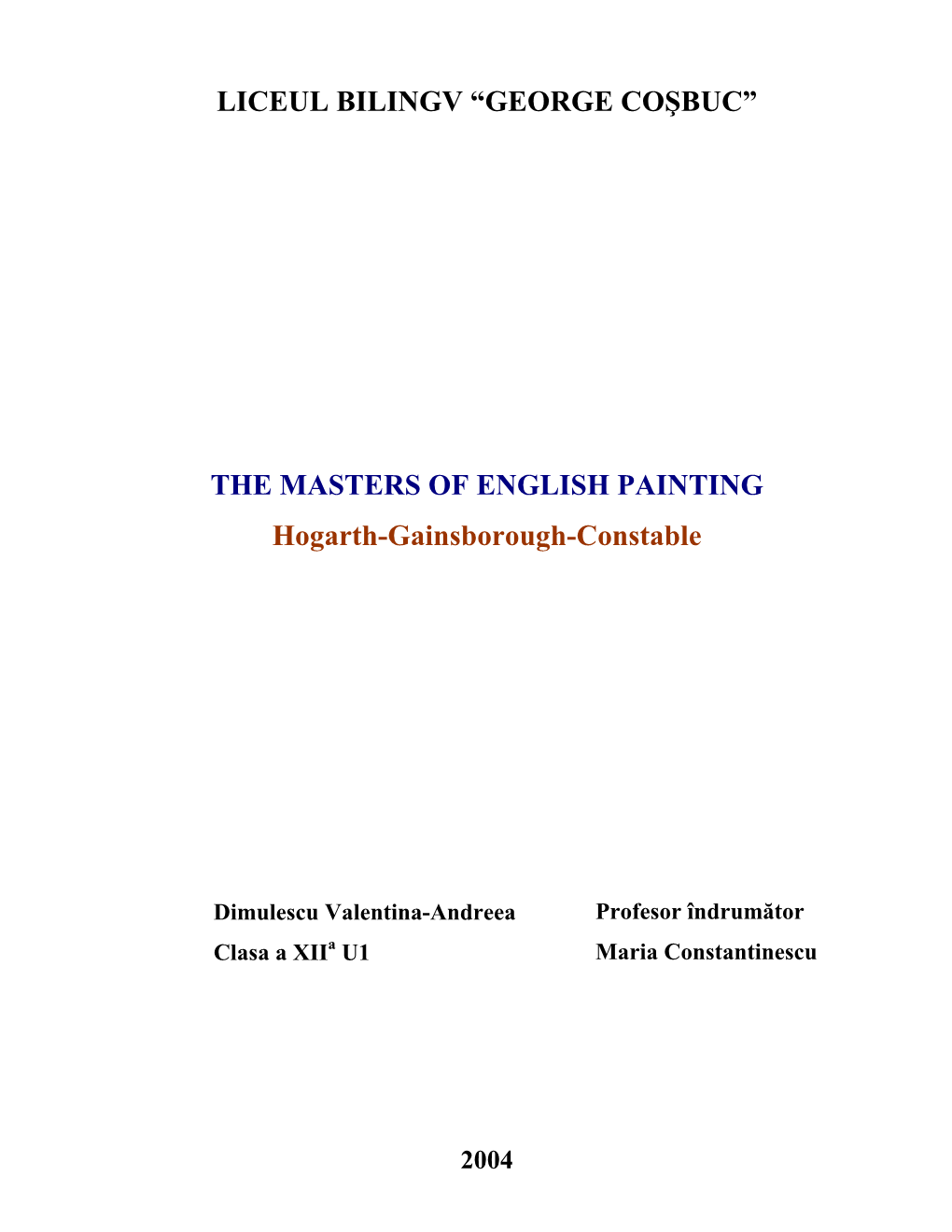 THE MASTERS of ENGLISH PAINTING Hogarth-Gainsborough-Constable