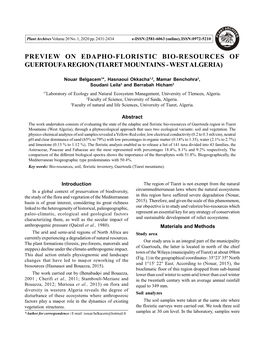 Preview on Edapho-Floristic Bio-Resources of Guertoufa Region (Tiaret Mountains - West Algeria)