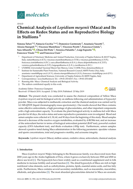 Chemical Analysis of Lepidium Meyenii (Maca) and Its Effects On