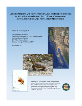 Genetic Origins and Population Status of Desert Tortoises in Anza-Borrego Desert State Park, California: Initial Steps Towards Population Monitoring