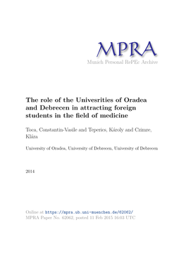 The Role of the Univesrities of Oradea and Debrecen in Attracting Foreign Students in the ﬁeld of Medicine