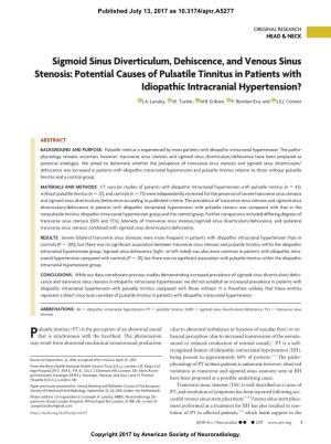 Sigmoid Sinus Diverticulum, Dehiscence, and Venous Sinus Stenosis: Potential Causes of Pulsatile Tinnitus in Patients with Idiopathic Intracranial Hypertension?