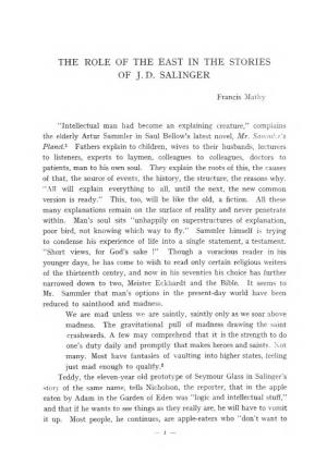 The Role of the East in the Stories of J.D. Salinger