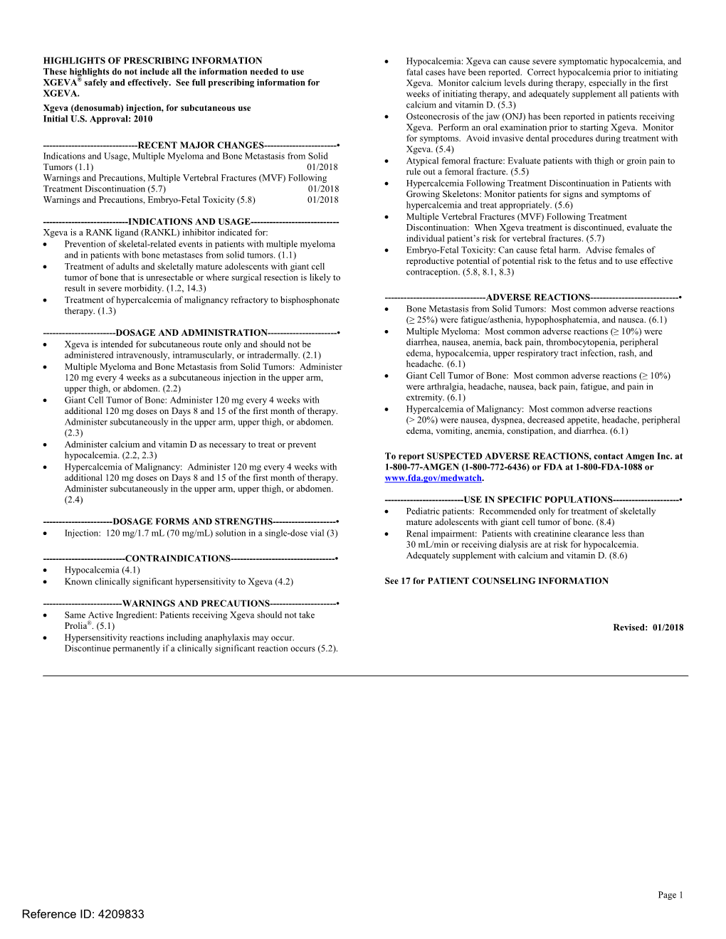 Xgeva (Denosumab) Injection, for Subcutaneous Use Calcium and Vitamin D