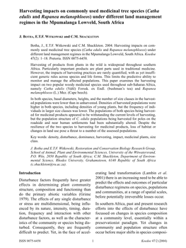 Harvesting Impacts on Commonly Used Medicinal Tree Species (Catha