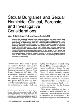 Sexual Burglaries and Sexual Homicide: Clinical, Forensic, and Investigative Considerations