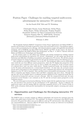 Challenges for Enabling Targeted Multi-Screen Advertisement for Interactive TV Services for the Fourth W3C Web and TV Workshop