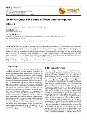 Seymour Cray: the Father of World Supercomputer