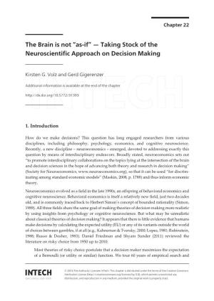 Taking Stock of the Neuroscientific Approach on Decision Making