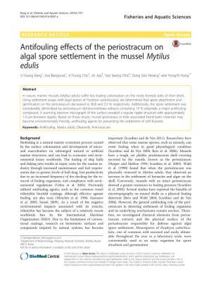 Antifouling Effects of the Periostracum on Algal Spore Settlement in the Mussel Mytilus Edulis