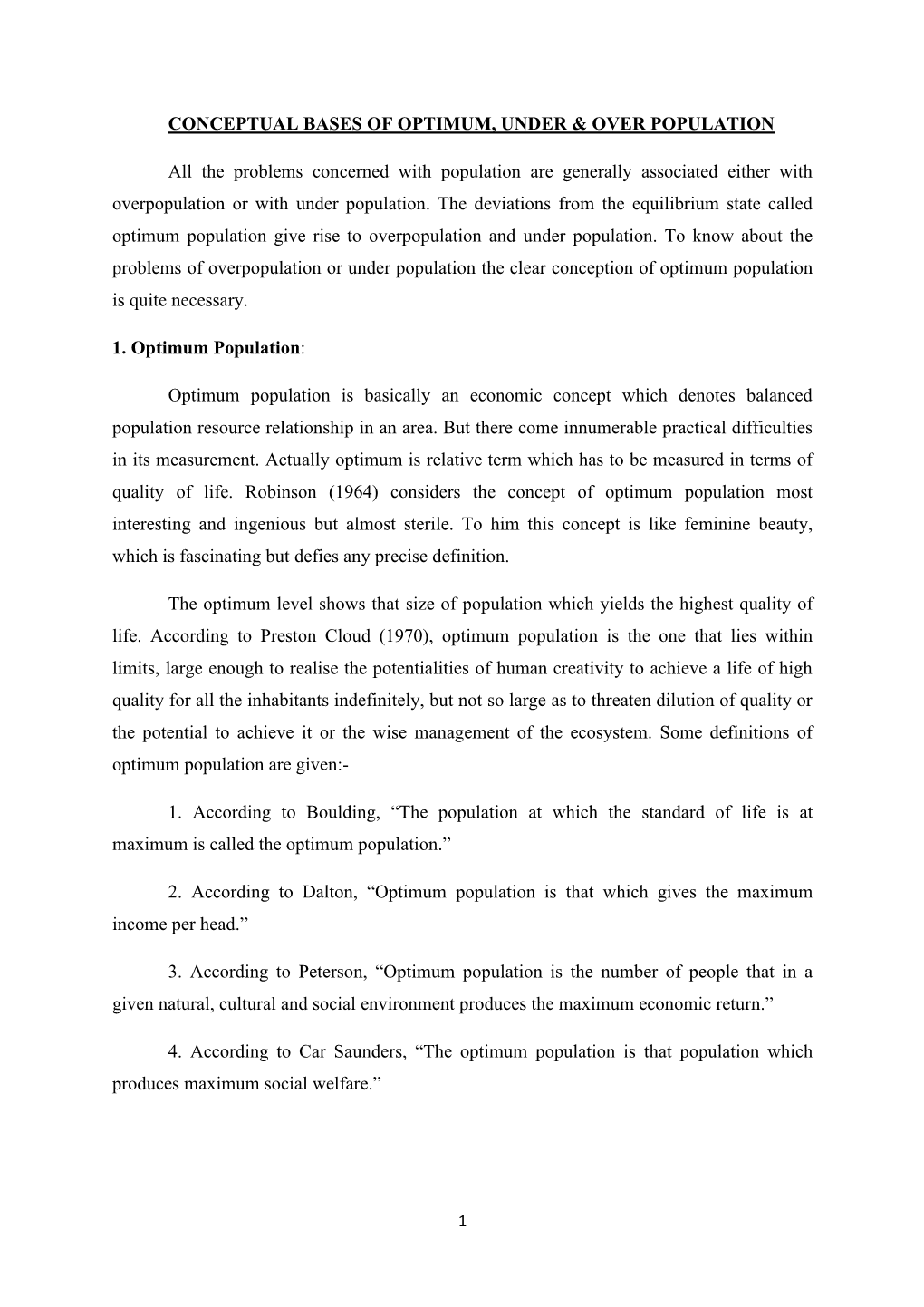 Conceptual Bases of Optimum, Under & Over